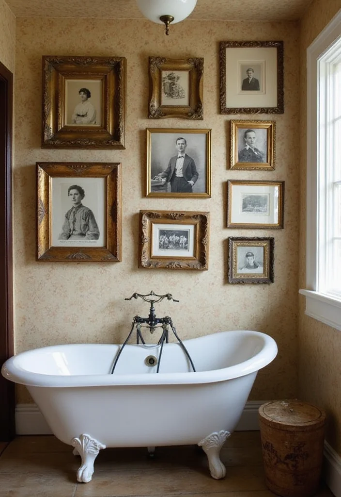 14 Bathroom Photo Wall Ideas for a Personal Touch - 12. Vintage Photos