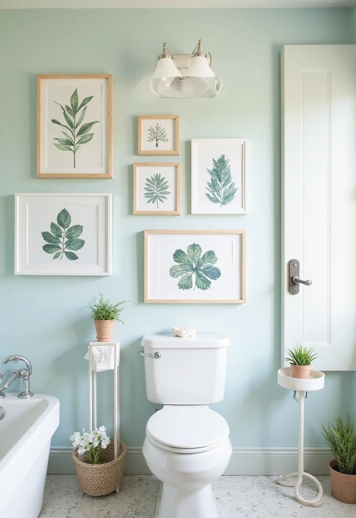 14 Bathroom Photo Wall Ideas for a Personal Touch - 3. Nature-Inspired Art