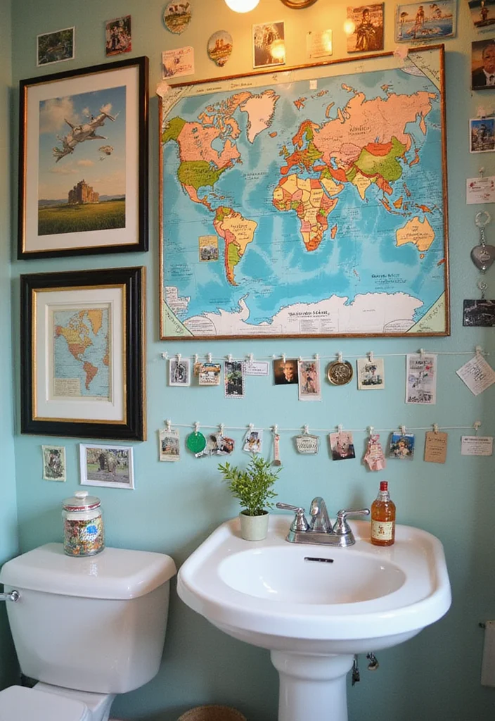 14 Bathroom Photo Wall Ideas for a Personal Touch - 4. Travel Memories