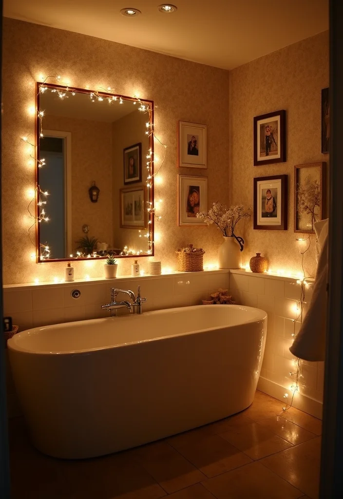 14 Bathroom Photo Wall Ideas for a Personal Touch - 9. Creative Lighting