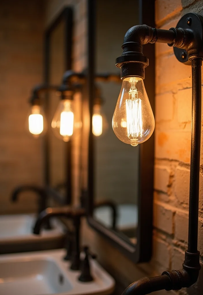 14 Black Bathroom Light Fixture Ideas With Edge - 1. Industrial Pipe Lighting