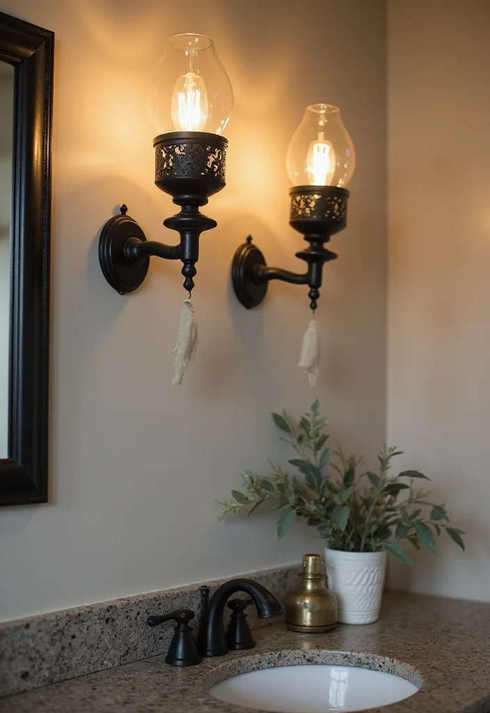 14 Black Bathroom Light Fixture Ideas With Edge - 2. Vintage Black Sconces
