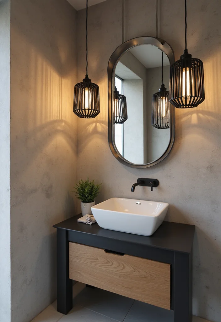 14 Black Bathroom Light Fixture Ideas With Edge - 6. Geometric Designs