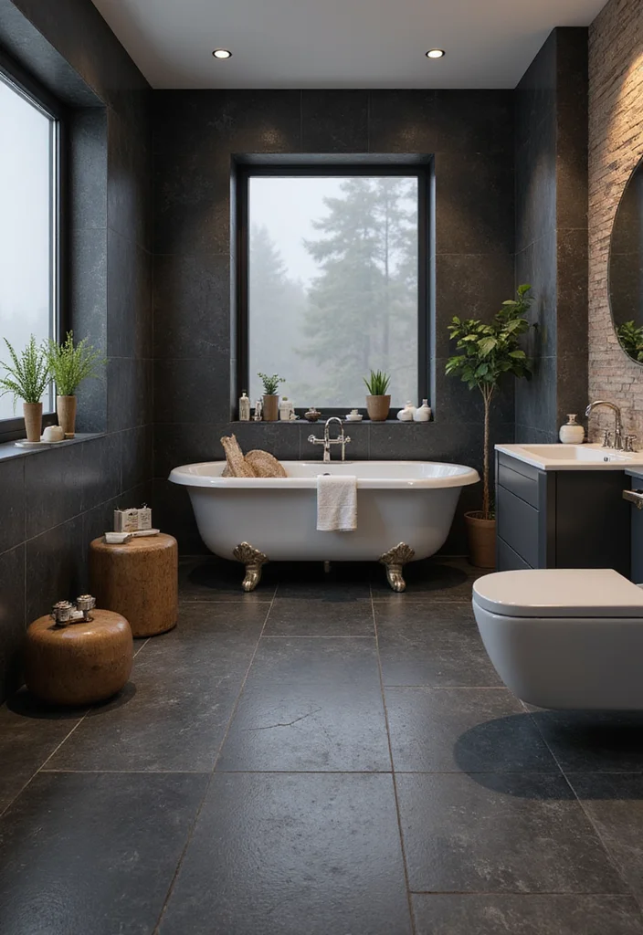 14 Black Tile Bathroom Floor Ideas for Bold Style - 1. Classic Slate Black Tiles