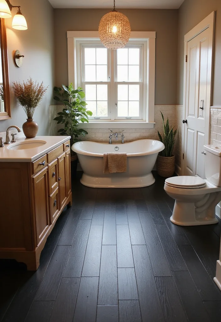 14 Black Tile Bathroom Floor Ideas for Bold Style - 12. Black Vinyl Plank Flooring