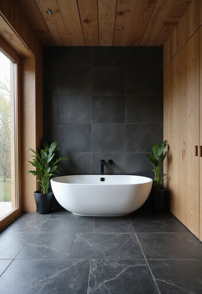 14 Black Tile Bathroom Floor Ideas for Bold Style - 13. Black River Stone Tiles