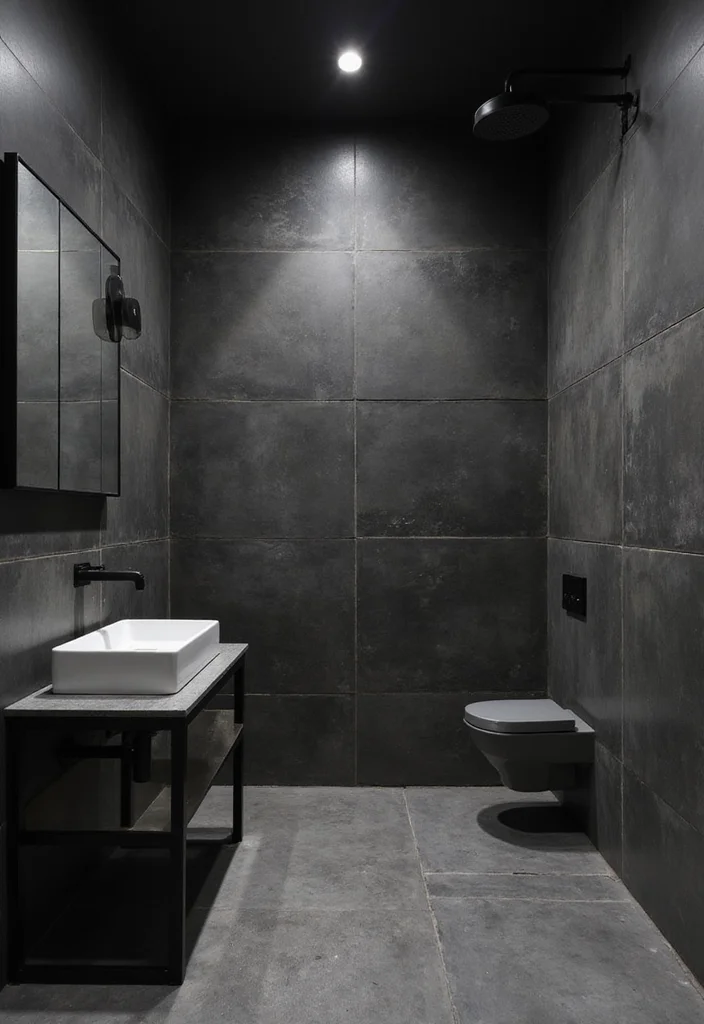 14 Black Tile Bathroom Floor Ideas for Bold Style - 14. Black Concrete Tiles