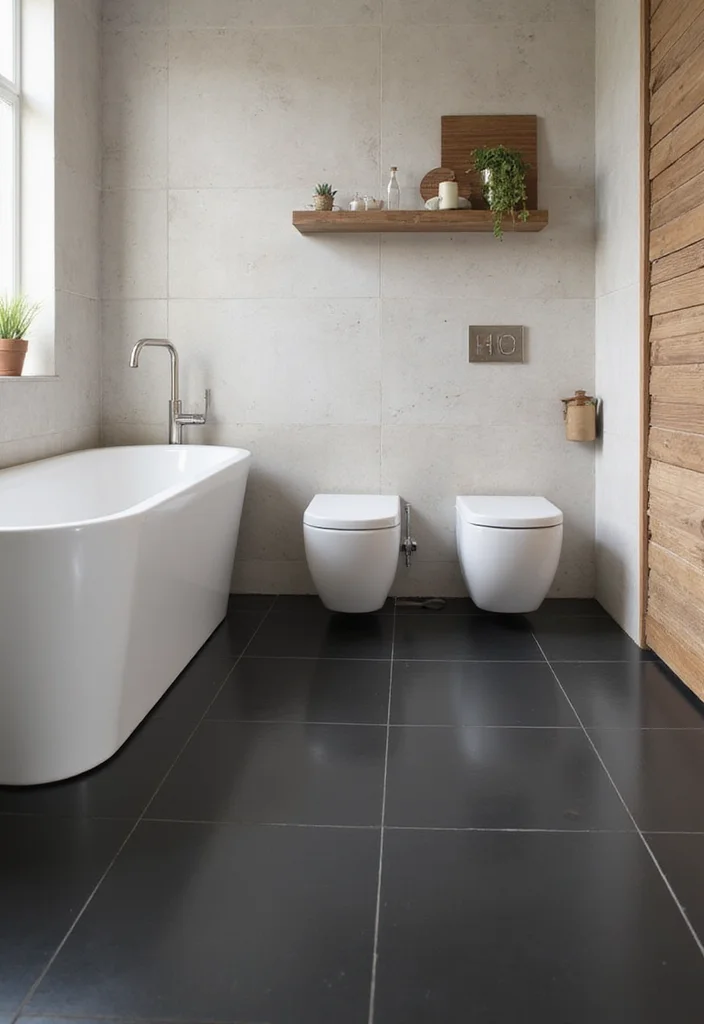 14 Black Tile Bathroom Floor Ideas for Bold Style - 3. Matte Black Porcelain Tiles