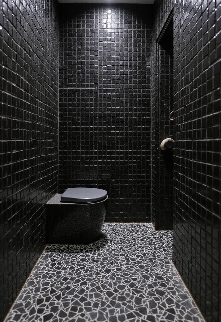 14 Black Tile Bathroom Floor Ideas for Bold Style - 8. Black Mosaic Tiles