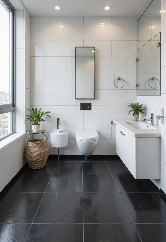 14 Black Tile Bathroom Floor Ideas for Bold Style - 9. Black Vinyl Tiles