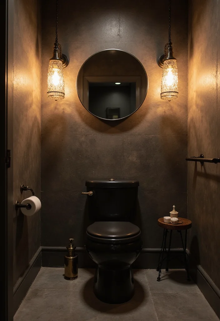 14 Black Toilet Bathroom Design Inspirations - 13. Elegant Lighting Fixtures