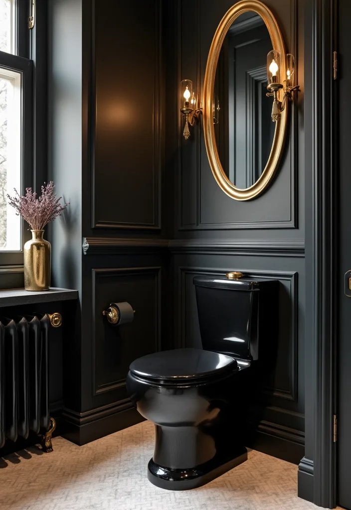 14 Black Toilet Bathroom Design Inspirations - 2. Luxurious Gold Accents