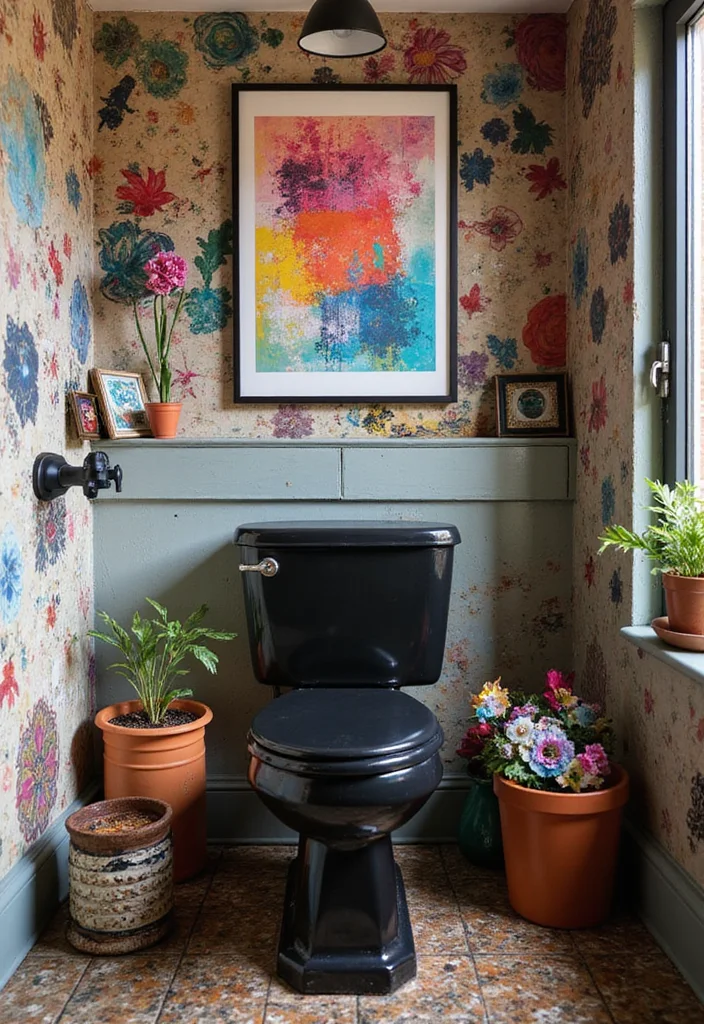 14 Black Toilet Bathroom Design Inspirations - 4. Artistic Touch