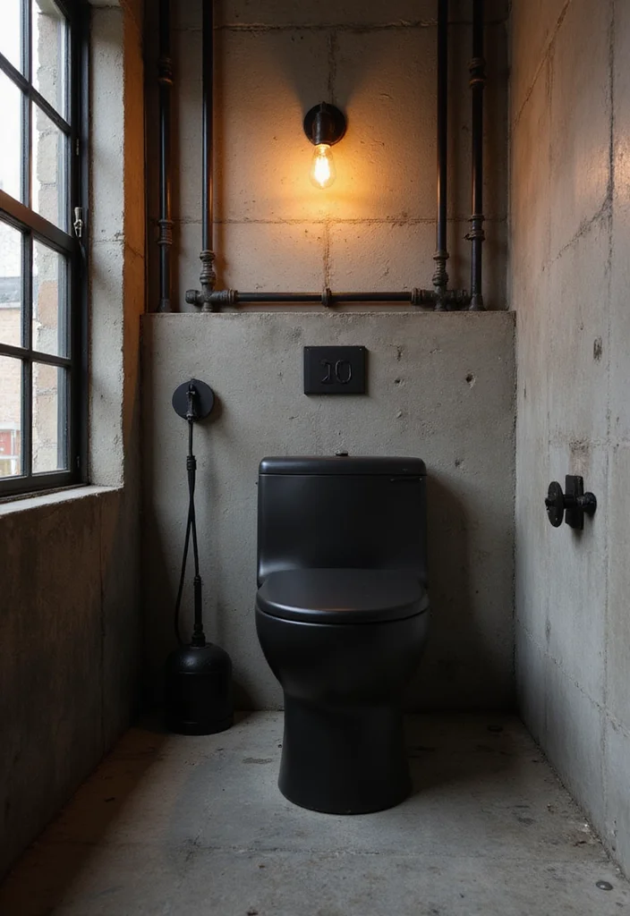 14 Black Toilet Bathroom Design Inspirations - 5. Industrial Chic