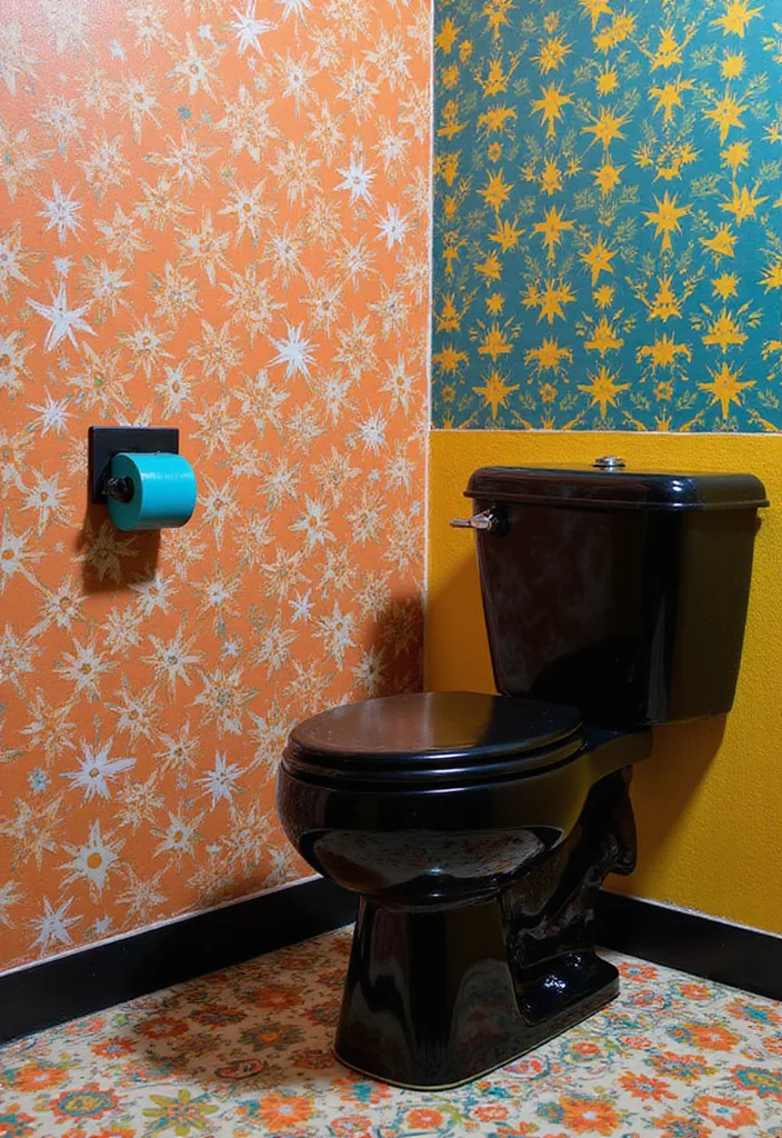 14 Black Toilet Bathroom Design Inspirations - 9. Bold Patterns