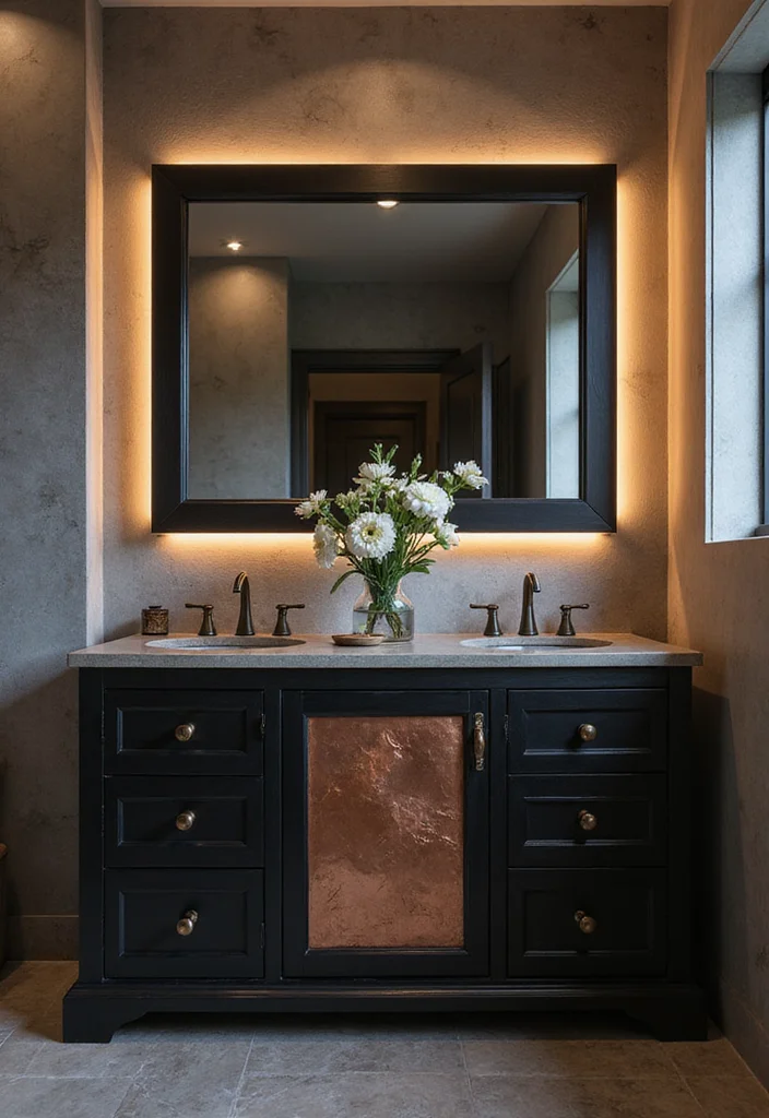 14 Black and Copper Bathroom Design Ideas - 12. Black and Copper Vanity