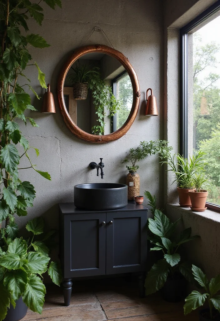 14 Black and Copper Bathroom Design Ideas - 2. Copper Accented Mirrors