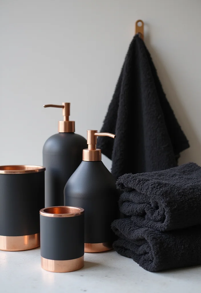 14 Black and Copper Bathroom Design Ideas - 8. Black and Copper Bathroom Accessories