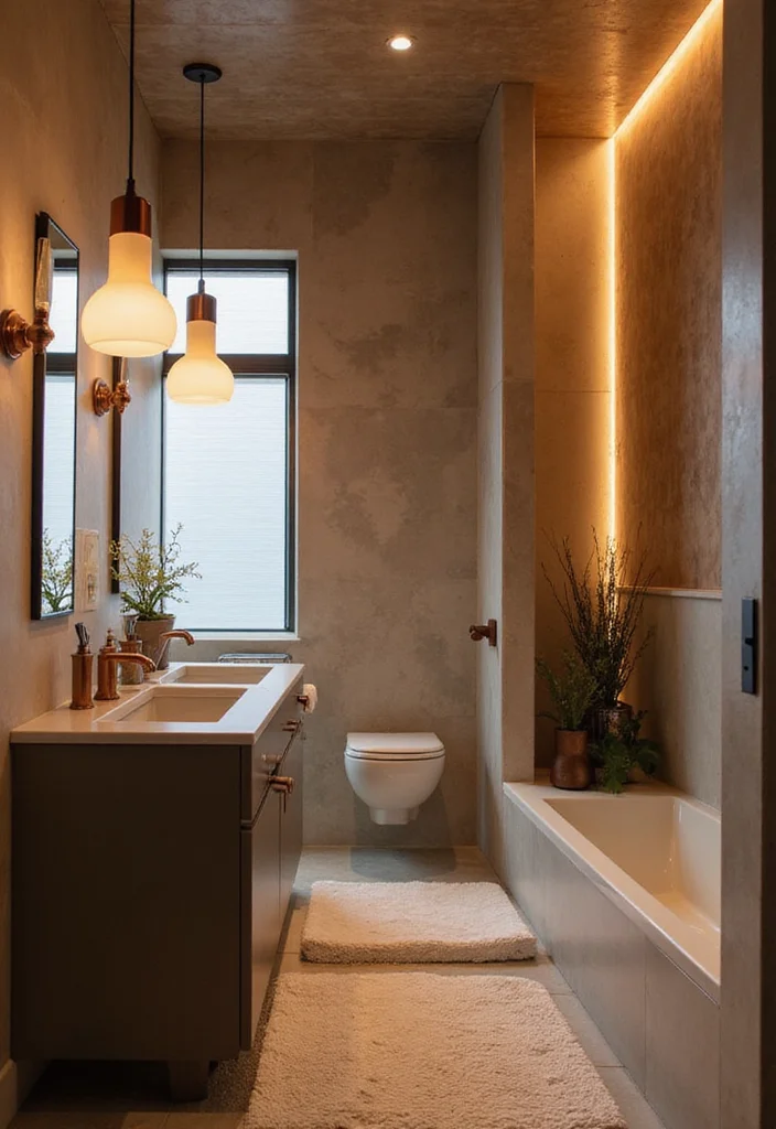 14 Black and Copper Bathroom Design Ideas - 9. Bold Lighting Fixtures