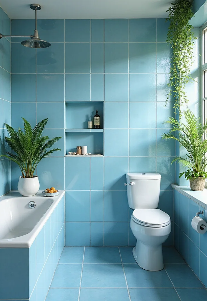 14 Blue Bathroom Tile Ideas for Fresh Vibes - 10. Glossy Blue Tiles for Shine