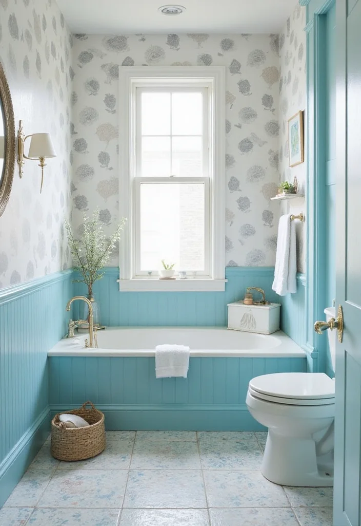 14 Blue Bathroom Tile Ideas for Fresh Vibes - 11. Coastal Shell Patterns