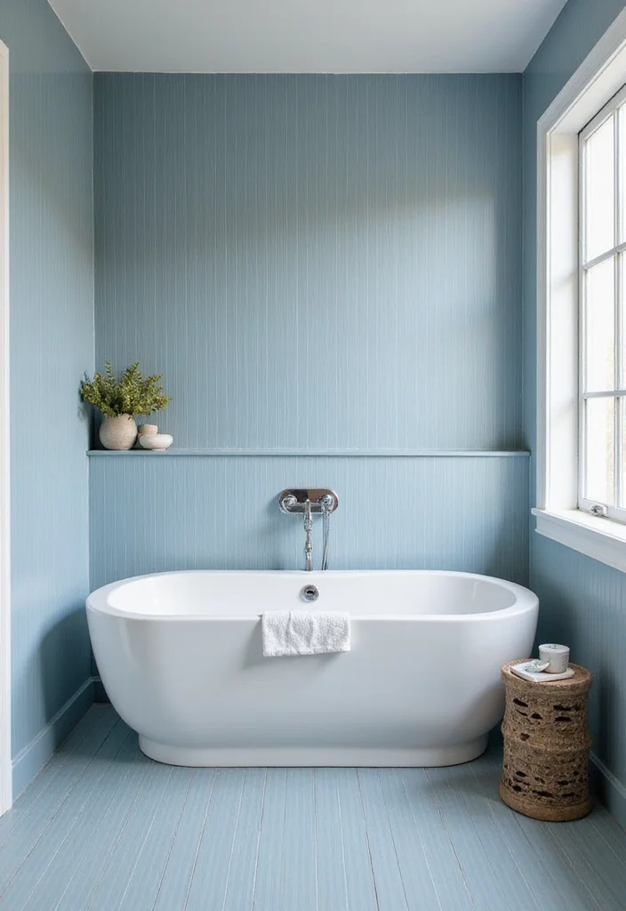14 Blue Bathroom Tile Ideas for Fresh Vibes - 12. Simple Blue Stripe Tiles