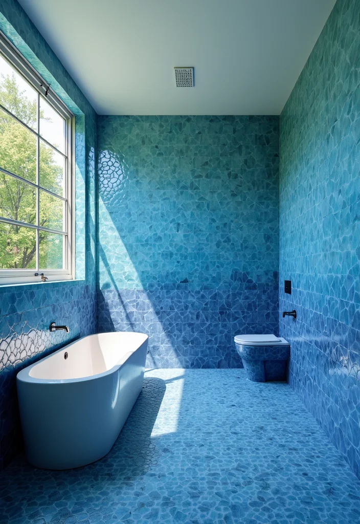 14 Blue Bathroom Tile Ideas for Fresh Vibes - 13. Gradient Blue Tiles