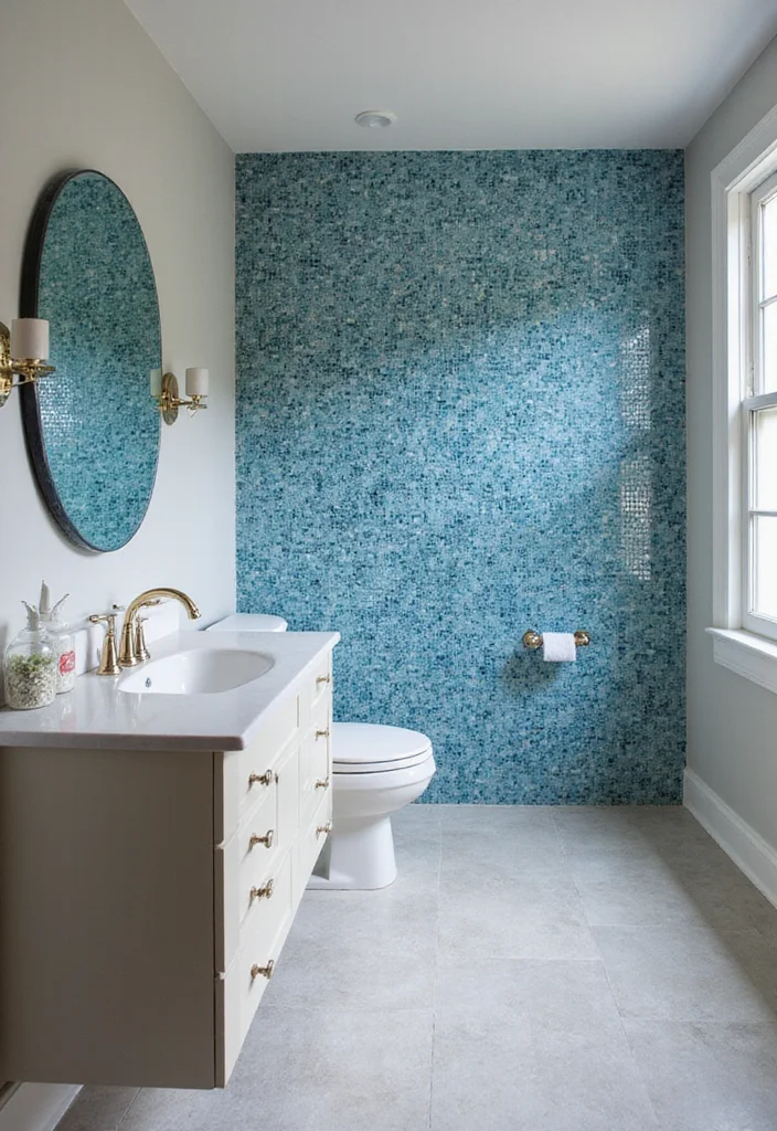 14 Blue Bathroom Tile Ideas for Fresh Vibes - 2. Mosaic Tile Accents