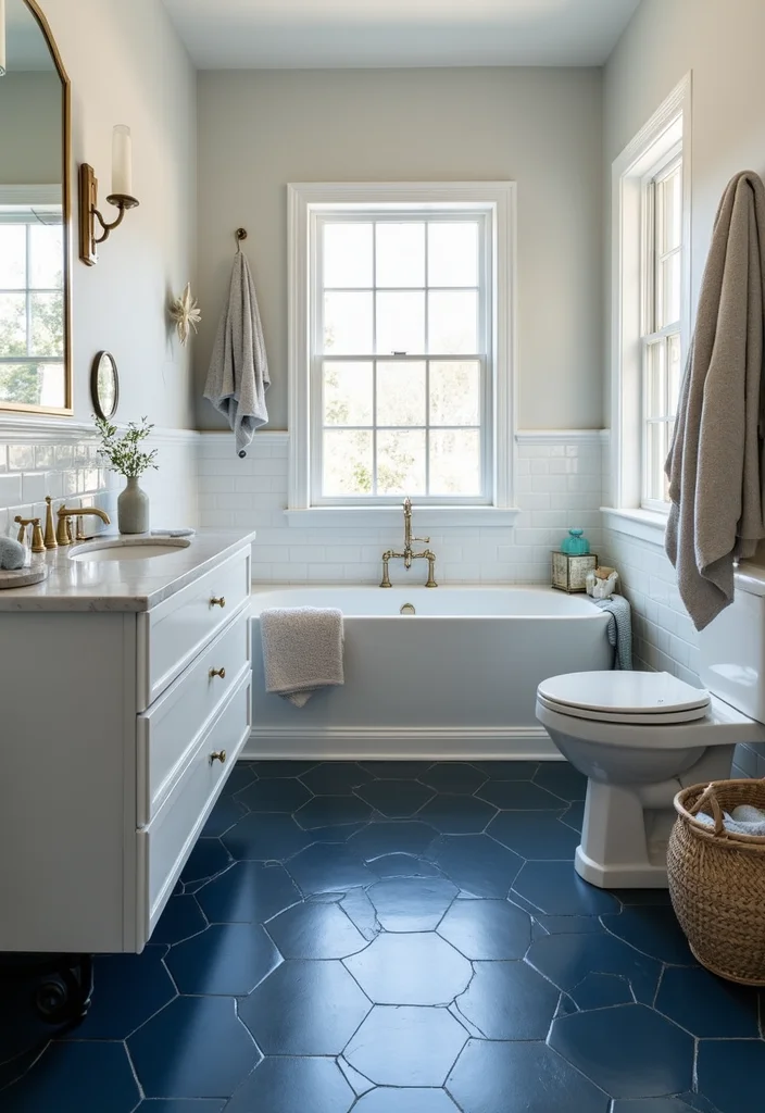 14 Blue Bathroom Tile Ideas for Fresh Vibes - 4. Navy Blue Floor Tiles