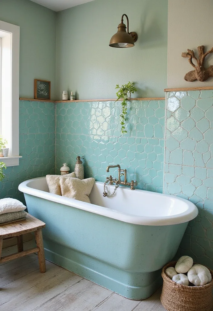 14 Blue Bathroom Tile Ideas for Fresh Vibes - 5. Seafoam Green and Blue Combo