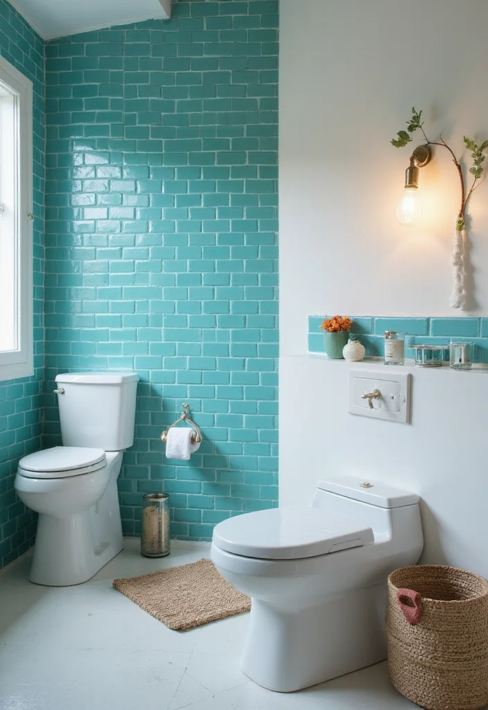 14 Blue Bathroom Tile Ideas for Fresh Vibes - 6. Turquoise Accent Walls