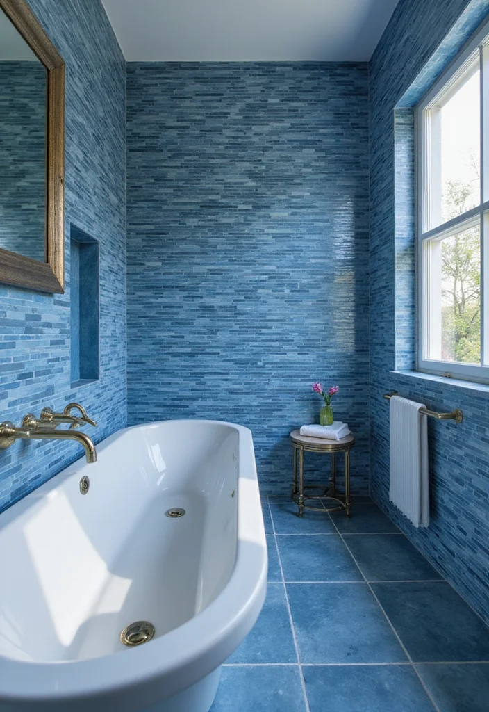 14 Blue Bathroom Tile Ideas for Fresh Vibes - 7. Dimensional Tiles for Texture