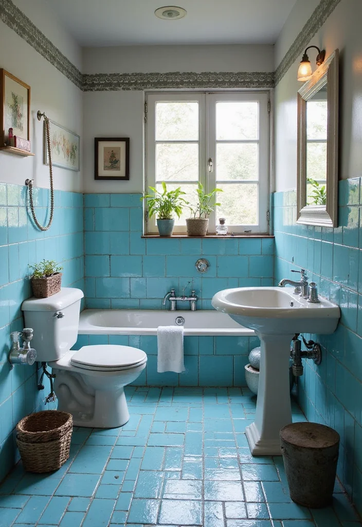 14 Blue Bathroom Tile Ideas for Fresh Vibes - 8. Vintage-Style Blue Tiles