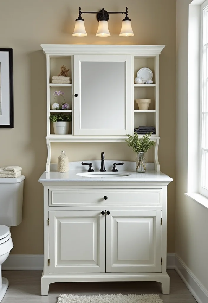 14 Built In Bathroom Vanity Ideas for Small Spaces - 14. Bathroom Hutch Vanity