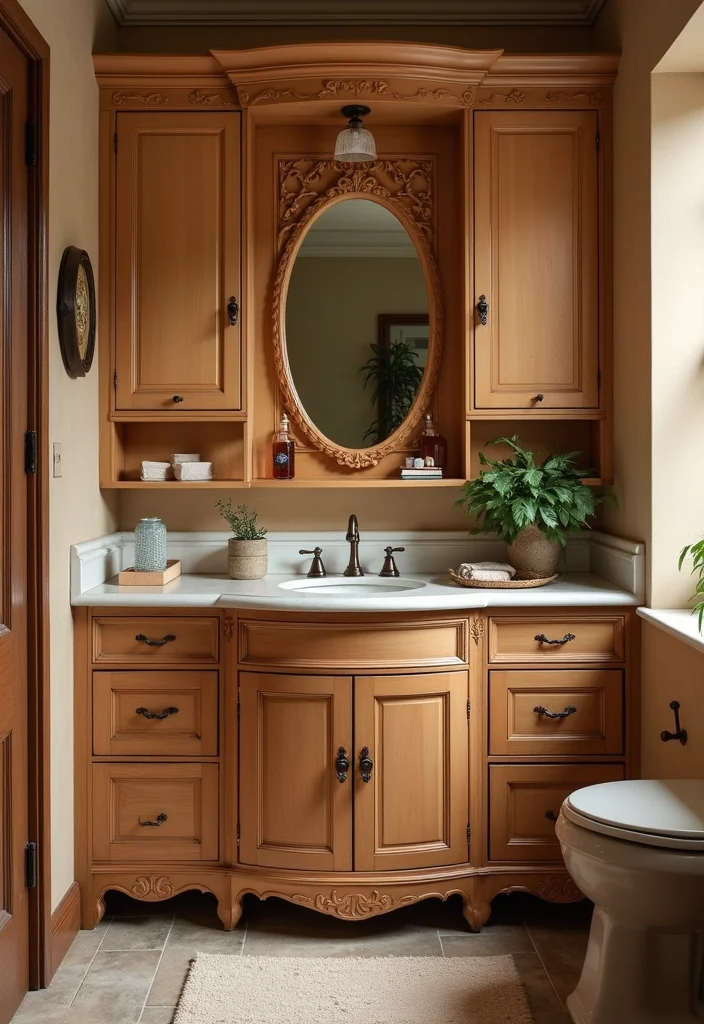 14 Built In Bathroom Vanity Ideas for Small Spaces - 4. Vintage Style Built-In Vanity