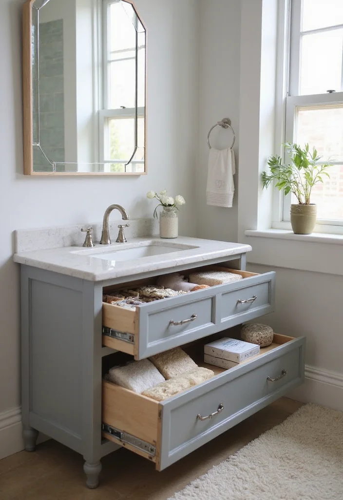 14 Built In Bathroom Vanity Ideas for Small Spaces - 6. Space-Saving Drawer Vanity
