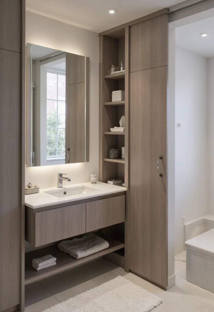 14 Built In Bathroom Vanity Ideas for Small Spaces - 8. Sliding Door Vanity