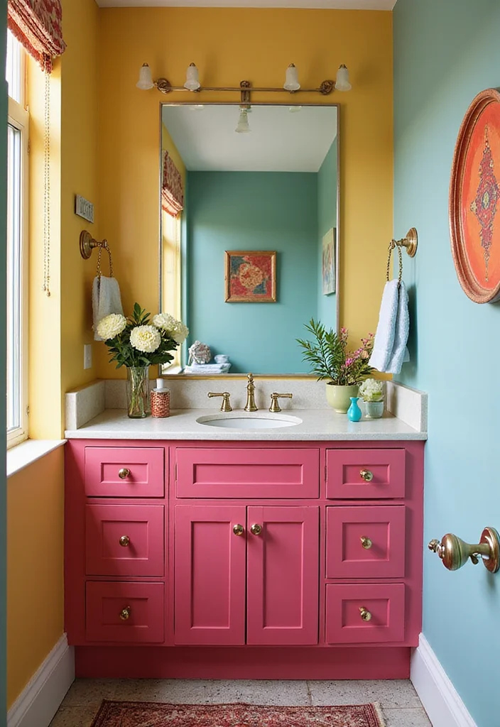 14 Built In Bathroom Vanity Ideas for Small Spaces - 9. Colorful Built-In Vanity