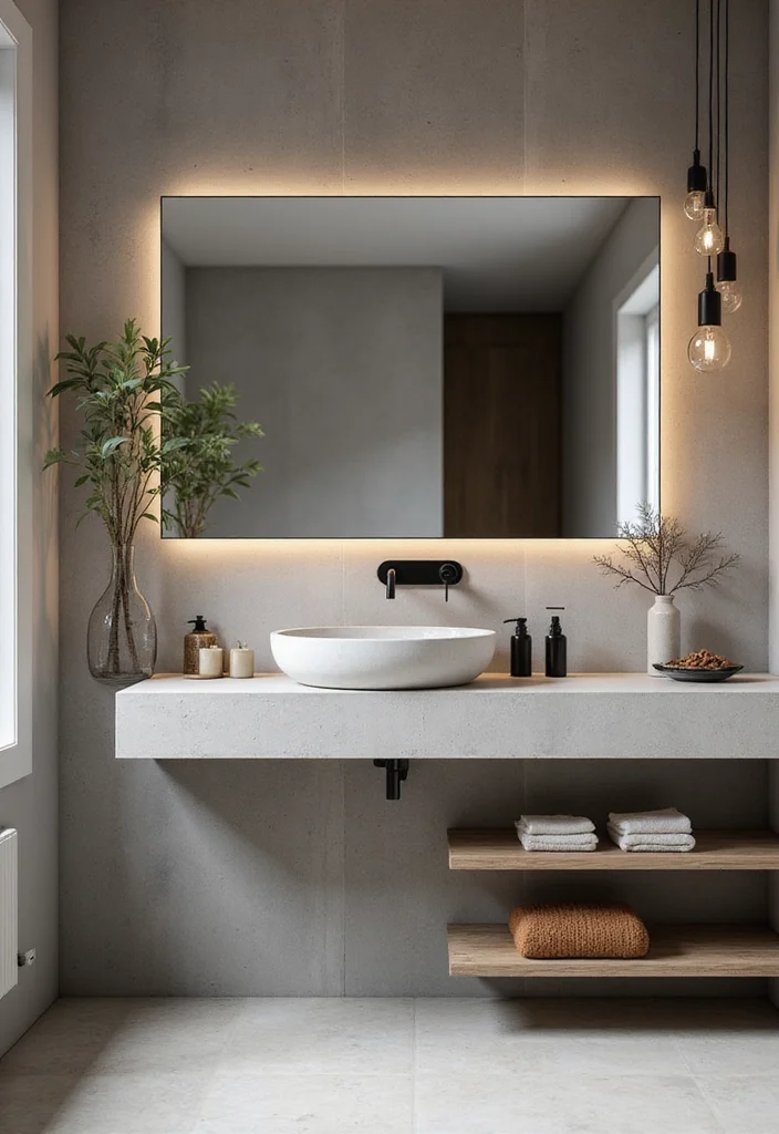 14 Cement Sink Bathroom Ideas for Modern Homes - 12. Floating Cement Sink