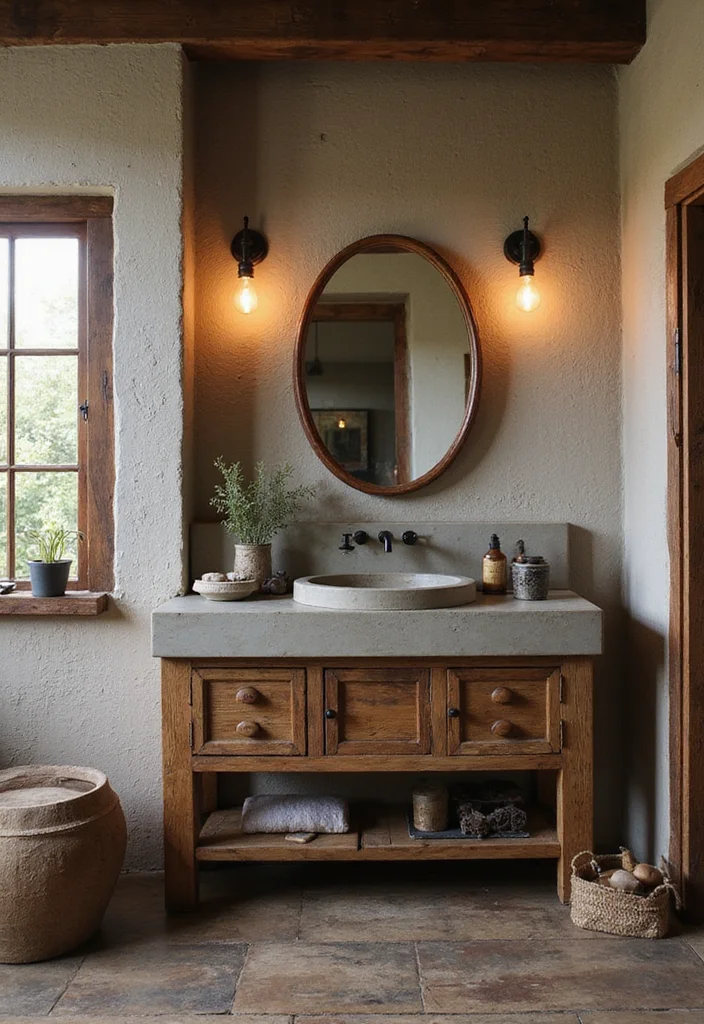 14 Cement Sink Bathroom Ideas for Modern Homes - 2. Rustic Industrial Blend