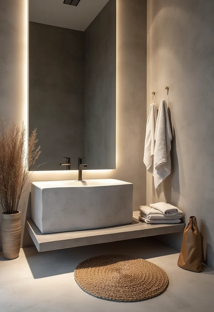 14 Cement Sink Bathroom Ideas for Modern Homes - 5. Textured Cement Details