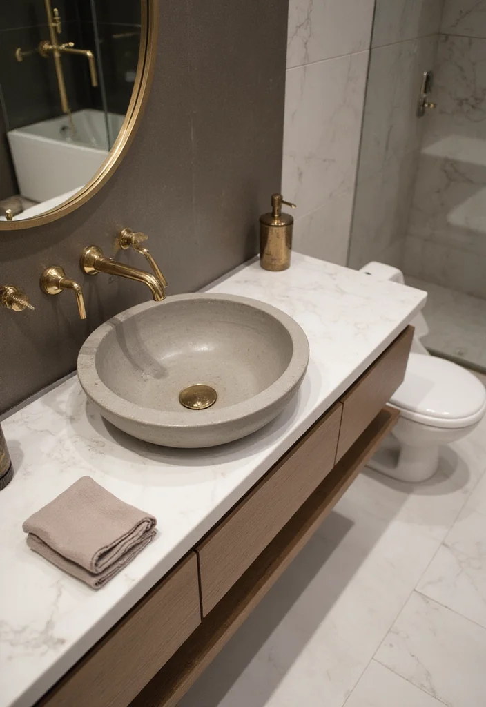 14 Cement Sink Bathroom Ideas for Modern Homes - 6. Cement & Marble Combo