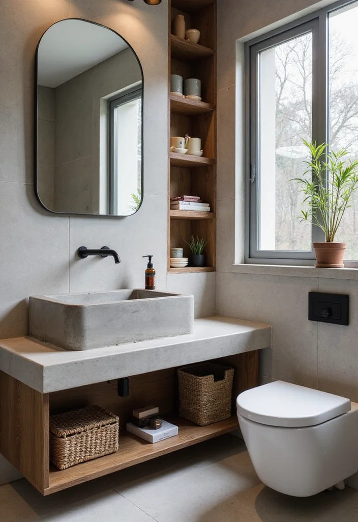 14 Cement Sink Bathroom Ideas for Modern Homes - 8. Cement Sink with Built-In Storage