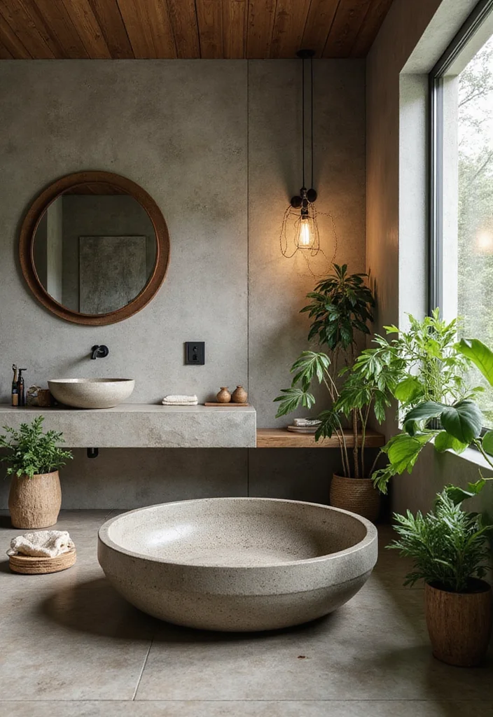 14 Cement Sink Bathroom Ideas for Modern Homes - 9. Nature-Inspired Design