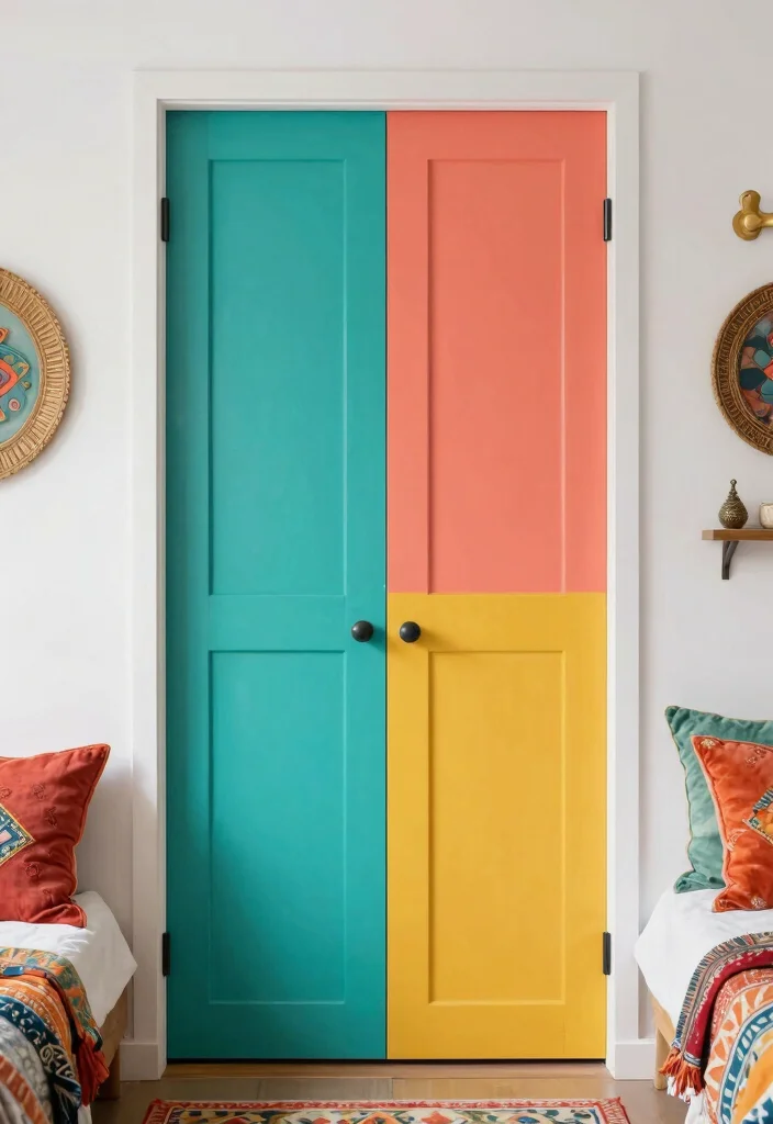 14 Closet Door Painting Ideas For Aesthetic Bedrooms - 10. Color Blocking for a Modern Twist