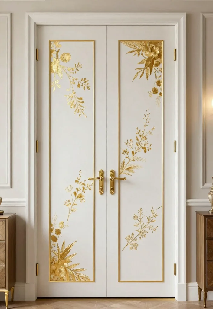 14 Closet Door Painting Ideas For Aesthetic Bedrooms - 12. Metallic Accents for Glamour