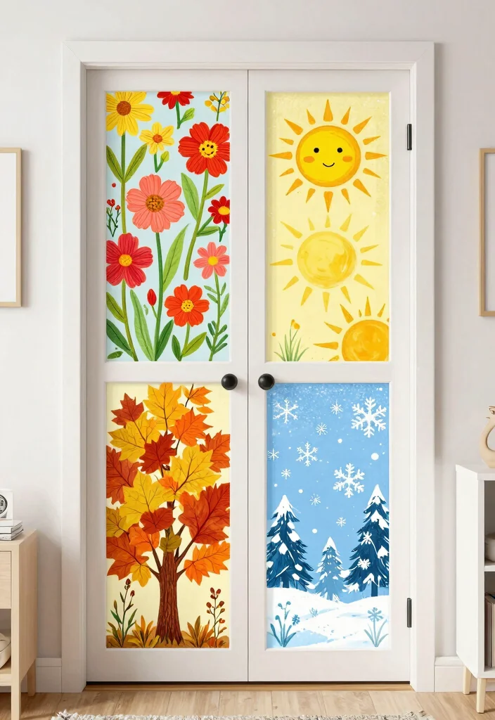 14 Closet Door Painting Ideas For Aesthetic Bedrooms - 14. Seasonal Refresh for Year-Round Appeal