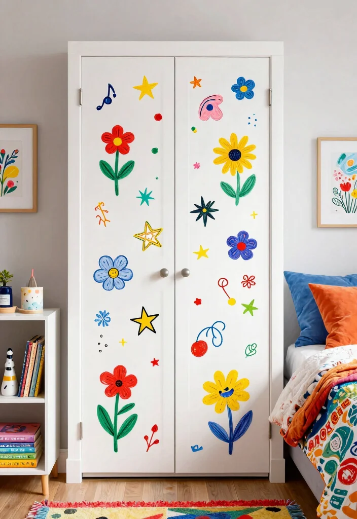 14 Closet Door Painting Ideas For Aesthetic Bedrooms - 4. Whimsical Doodles for a Playful Touch