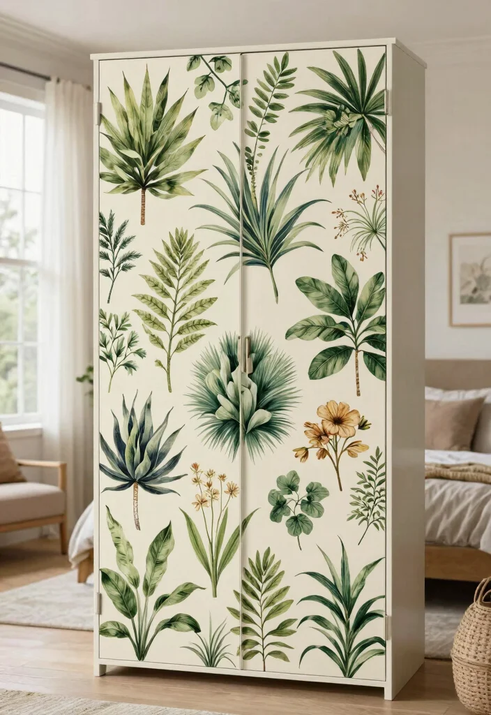 14 Closet Door Painting Ideas For Aesthetic Bedrooms - 6. Botanical Prints for a Natural Touch