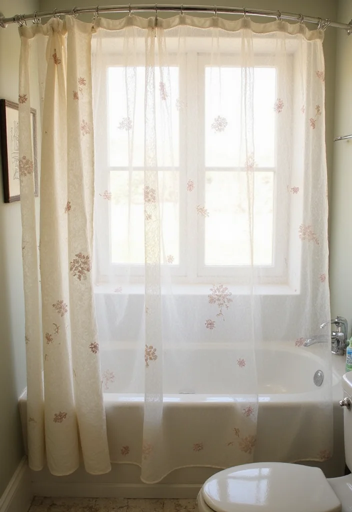 14 Coquette Bathroom Decor Ideas With Soft Aesthetic - 4. Delicate Shower Curtains